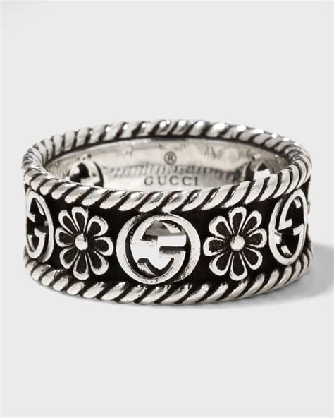 gucci silver interlocking g flower ring